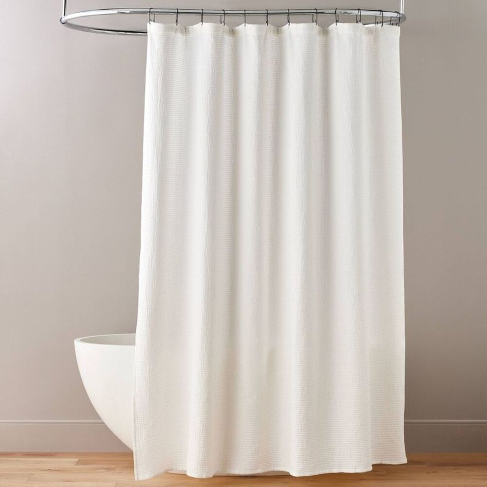 Textured Horizontal Stripe Matelassé Cotton Shower Curtain - Cream